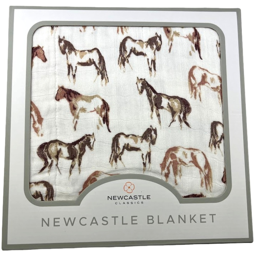 Wild‎ Horses Bamboo Muslin 4 Layer Blanket 47" Baby Toddler Rayon Unisex NWT